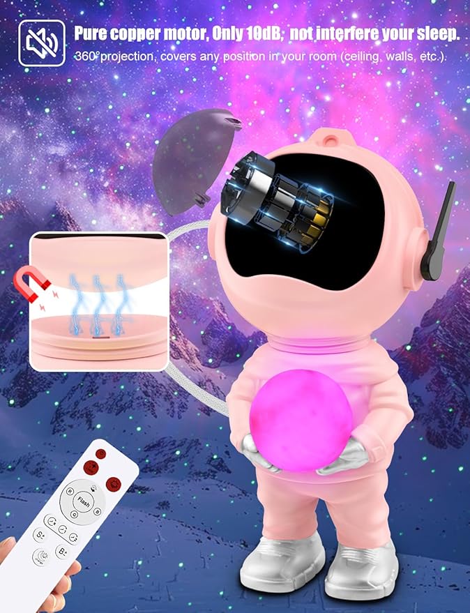 3 in 1 Star Projector with 8 Color Moon Lamp, Astronaut Galaxy Projector, Remote & Timer, 33 Light Effects LED Nebula Night Light Gift for Girls Boys Kids Adults Christmas Birthday Room Decor (Pink)