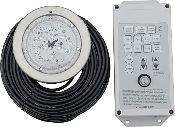 Voswitch Poolexa SS06150 6 inch Small LED Color Inground Pool/Spa Light for Wet Niche with 150 Foot Cord (Controller Included)