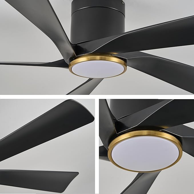 Ceiling Fan with Light and Remote/APP, 52” Flush Mount Ceiling Fans, 6 Speeds Mute Reversible Motor, 3CCT, Dimmable,Black Low Profile Modern Ceiling Fans for Indoor and Outdoor, Bedroom, Patios