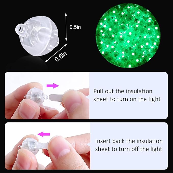 ZGWJ 200PCs Green Balloon Lights Mini, Battery Powered, Long Standby Time Waterproof Tiny Led Round Light for Paper Lantern Balloon Party Easter Eggs Wedding Christmas Halloween Decorations
