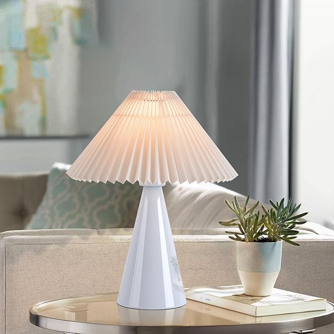Light Blue Small Table Lamp, Cute Table Lamp, Pleated Table Lamp,Light Blue Bedroom Lamps for Nightstand, Small Scalloped Lamp Shade Table Lamps for Small Spaces for Bedroom,Living Room