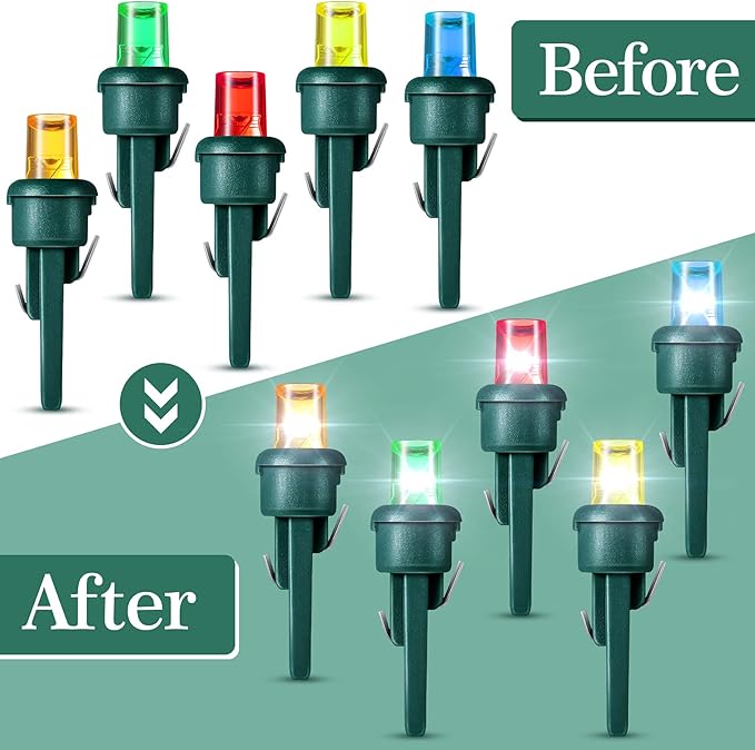 Honoson 48 Count 5 mm LED Halloween Replacement Bulbs Bulk Wide Angle Christmas Light Xmas Tree String Replacement Festival Light Decoration (Green Base with Multicolor Bulb)