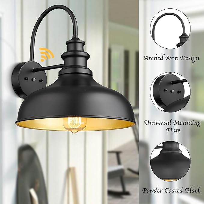 Bestshared Dusk to Dawn Sensor Farmhouse Barn Light, 11.5 Inch Dome Outdoor Barn Light, Outdoor Wall Sconce, Exterior Lighting Fixture, Farmhouse Porch Lights for Front Door(Black, 4 Pack)