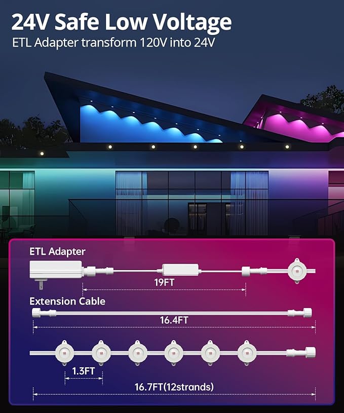 Smart Permanent Outdoor Lights, 200ft with 144 LED RGB String Lights, IP67 Waterproof Eaves Light with 44 Scene Modes for Halloween Christmas Birthday Holiday Party, APP/Voice/Remote Control