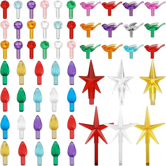 Riakrum 186 Pcs Ceramic Christmas Tree Replacement Bulb Set Globe Bird Stars for Lights Ornaments(Multi Color)