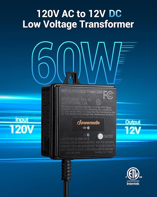 DEWENWILS 60W WiFi Low Voltage Transformer, 120V AC to 12V DC, Smart Outdoor Low Voltage Landscape Transformer with Timer, Work with Alexa & Google Home, Weatherproof for Landscape Lights, ETL Listed