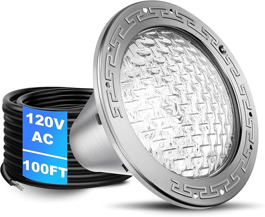 CAtArt 10 Inch Pool Light for Inground Pool (White), AC120V LED Pool Lights Suitable for 10 Inch Wet Niche, 35W, 100 Foot Cord