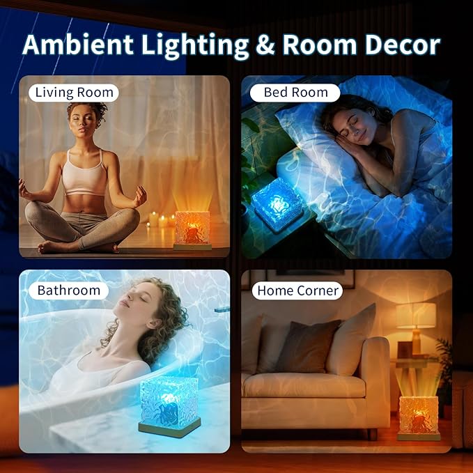 Ocean Wave Projector Light, Luminorth Cube 16-Color Dynamic Water Ripple Mood Light with Northern Aurora Projection for Ceiling, Dimmable Ambient Night Light, Romantic Bedroom Decor and for Teens