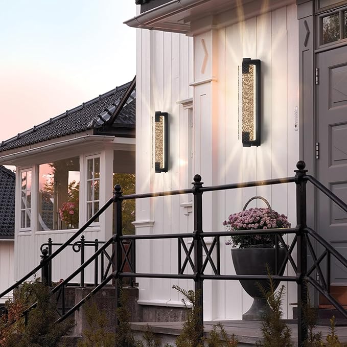camuucci Dusk to Dawn Outdoor Light, 23.6 Inches LED Porch Lights Outdoor Waterproof Modern Outside Sconce Wall Mount for Doorway Hallway Porch Patio Yard Doorway Black