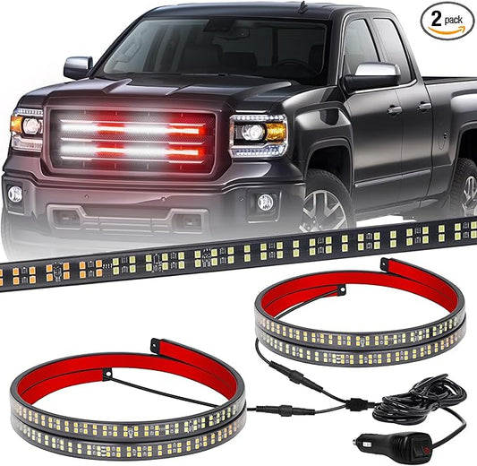XRIDONSEN 2PCS 24 inch Truck Grill Emergency Lights Strip 288 LED Red White Grille Firefighter Lights Strobe Flashing Warning Safety Waterproof First Responder Lights for Vehicles Fire Trucks Pickup
