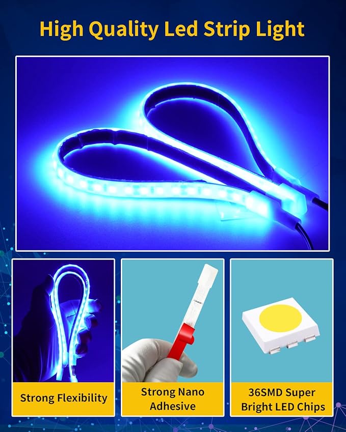 Blue Led Strip Light,IP68 Waterproof Car Exterior Light Strip,golf cart led lights Cuttable for Automotive Motorcycle Golf Cart Marine Boat Cargo Home Decoration Led Strip,12inch (Pack of 4)