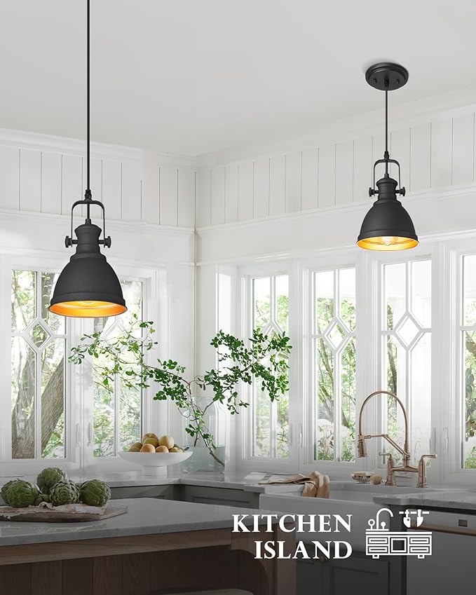 Black Pendant Light, 6.5" Hanging Light Fixtures, Pendant Lighting for Kitchen Island Bar Restaurant Entryway, AD-2151-1P