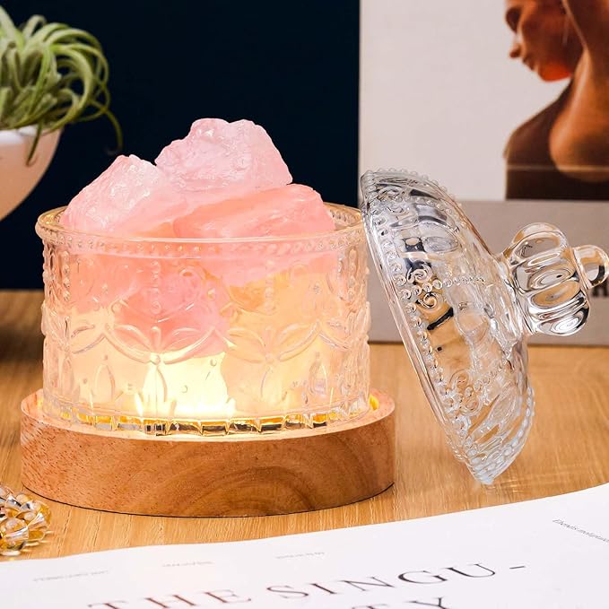 Runyangshi Crystal Lamp Night Light - Natural Rose Quartz Crystal Stone, 3 Lighting Modes with 10 Brightness Levels, Kid & Pet Friendly Design, USB Powered, Ideal for Home and Decor & Gift