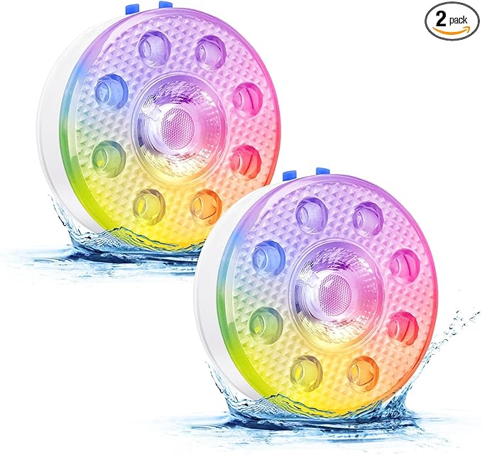Rechargeable Submersible LED Pool Lights with Remote - LUXJET Magnetic Bathtub Lights, RGB IP68 Waterproof Underwater Lights for Hot Tub, Christmas Halloween Decor, Bath Spa Fountains (2 Pack)