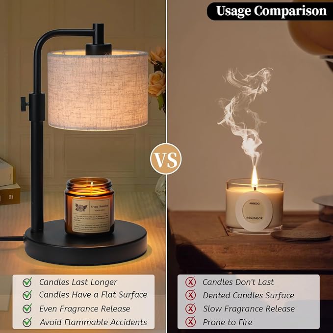 Candle Warmer Lamp, Candle Lamp Warmer with Timer Adjustable Height Wax Warmer Lamp for Jar Candles, Birthday Gifts for Women House Warming Gifts (Black Linen)