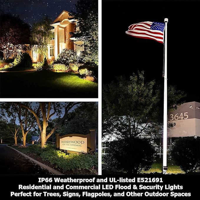 LED Flood Light Outdoor for Signs, 30W UL Listed Flag Pole Light, 3300 Lumen Floodlight, 5000K Daylight White, 1/2" Knuckle Mount, 120-277V Waterproof Security Lights, 5 Year Warranty