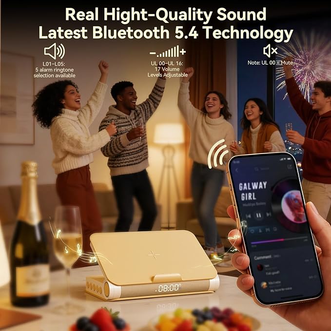 Vivilumens Sunrise Alarm Clock with Wireless Charging Station Bluetooth Speaker Loud for Heavy Sleepers Adults Aesthetic Book Wake Up Light for Bedroom Decor Dimmable Bedside Lamp Tech Birthday Gift