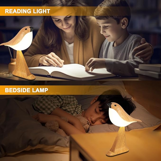 Cute Bird Table Lamp, Touch Control Bedside Lamp, Brid Night Light, Cordless Small Desk Lamps Battery Operated Nightstand Lamps, 3-Way Dimmable Light, Rechargeable Desk Decoration