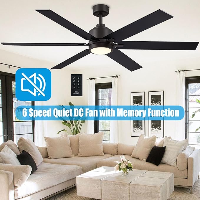 60 Inch Ceiling Fan with Light and Remote, Farmhouse Large Industrial Ceiling Fan for Living Room, Dining Room, Reversible DC Motor, 6 Speed, Black Bronze