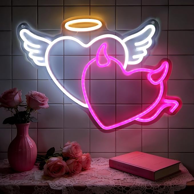 ‌Valentine's Day Lights Decor for Wall & Window: Heart Neon Sign‌,Party Light Up Valentine's Day Decorations‌,Dimmable USB Powered LED Lamp‌,Heart Night Light for Bedroom Art Decor‌,16''x11'' Heart-Shaped Night Light