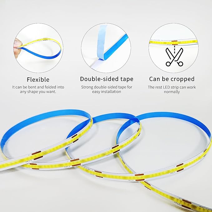 COB LED Strip Lights 50ft,3000K DC 24V Dimmable Warm White Flexible LED Rope Lights for Bedroom,with Remote and app Control LED Lights Strip for Living Room, Shelf, Cabinet