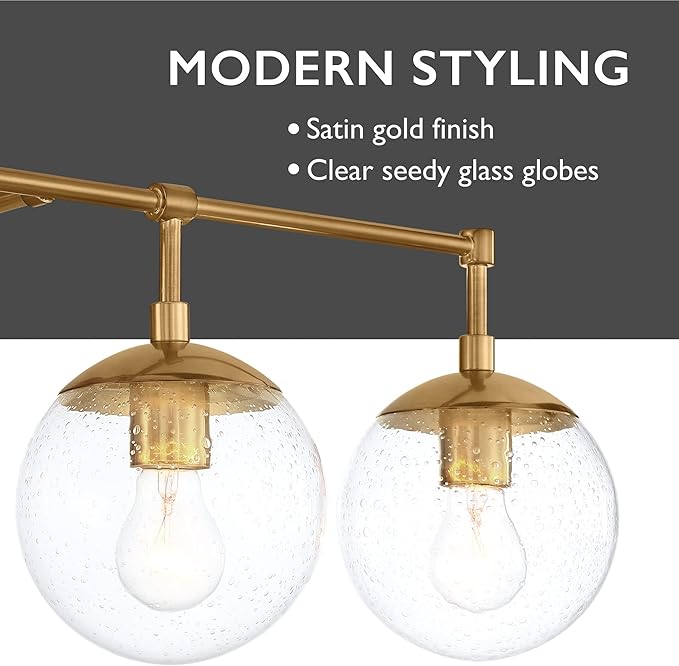 Design House Gracelyn 4-Light Dimmable Bathroom Vanity Light, Seeded Glass, Satin Gold, 31.52 in W x 8 in D x 11.45 in H, 589580