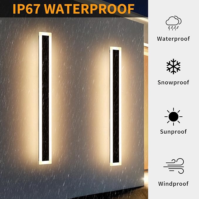 Mikeru Upgraded Widened 2pack 57inch Long LED Wall Light Fixtures, 10%-100% Dimmable Outdoor Wall Lights Exterior Front Porch Light 3000-6000k Outdoor Light Fixtures Wall Mount for Basement, Garage