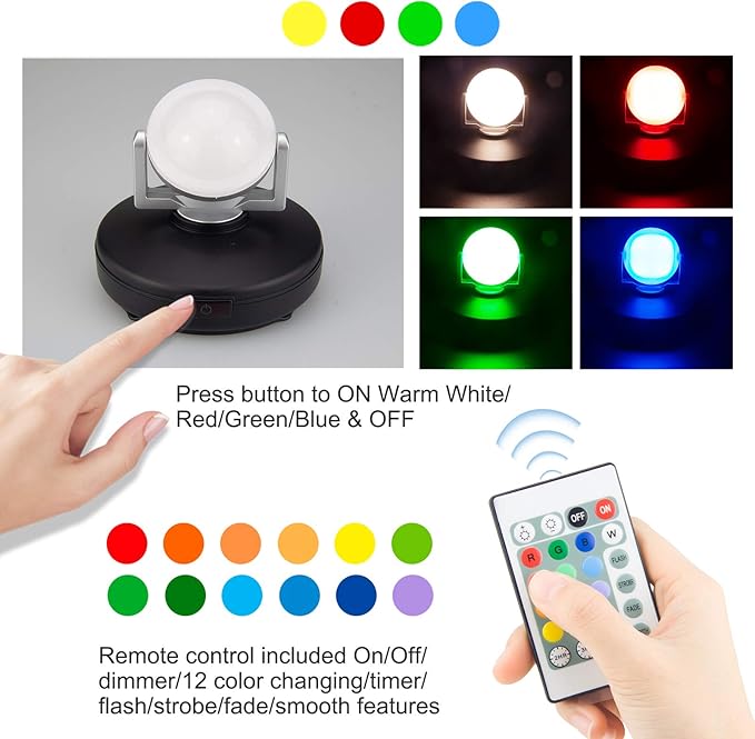 BIGMONAT Battery Operated Wireless Spotlight, Color Changing Accent Light, Rechargeable Dartboard Light with Remote, Dimmable RGB Puck Light for Up Lighting Painting Picture Artwork Tree Plant