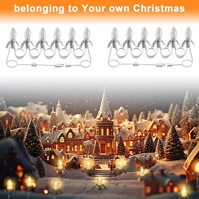 Accessory Cord with 12 Led Light Bulb, LED Light Bulb C7 Cord Clip Lights Christmas Cabin for Spring, Summer Party, Wedding, Patio Decorations,Christmas Village Houses Craft Decoration