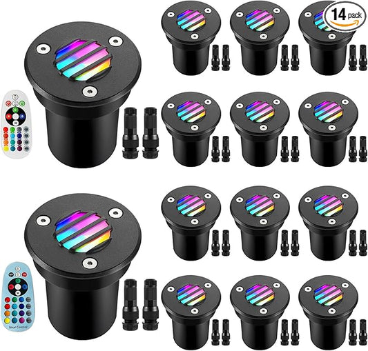 Junview Low Voltage Landscape Lights with Connectors Grated Top Anti-Glare LED Well Lights 12V-24V Waterproof Outdoor In-Ground Light Garden Landscape Lighting for Deck Pathway Yard (14)