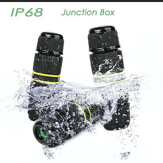 IP68 Junction Box 2 Way 2 Pin Outdoor Waterproof Connection Box M20 Cable Connection Box Ø9-12mm 2 Pole Cable Connector, for Repair and Extend Power Cables,Black 2 Pcs.(M20 2P)