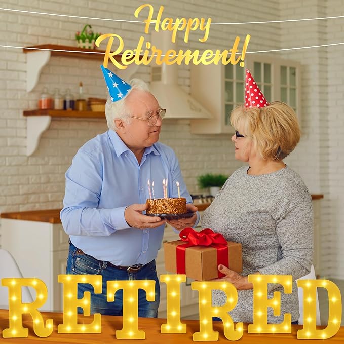 7 Pcs Retired Large LED Letter Sign LED Lights Battery Powered Table Decoration for Happy Retirement Party Decorations