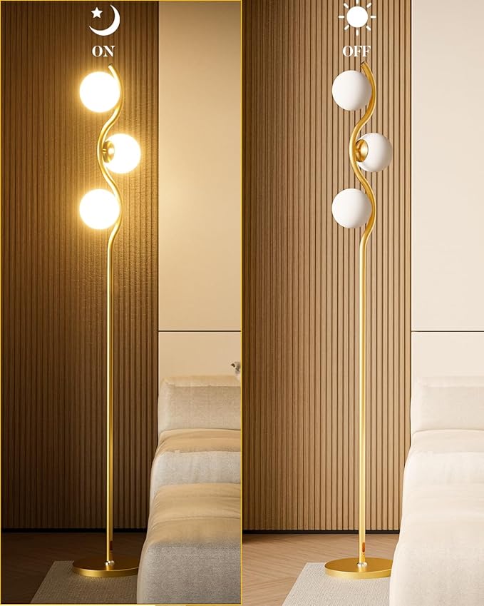 Lightdot Globe Floor Lamp for Living Room, Mid Century Modern Floor Lamps with 3Pcs 3000K Soft Warm White G9 Bulbs Included, Gold Tall Standing Lamp for Bedroom/Sofa Beside/Corner Decor