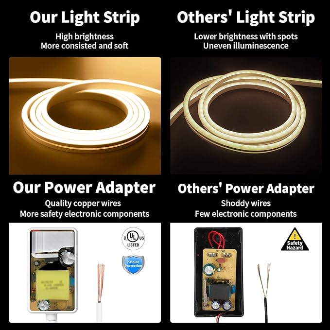 iNextStation 12V Warm White LED Strip Lights 16.4FT, Flexible Silicone Neon Rope Light with Power Adapter, Waterproof, Cuttable, Dimmable & Linkable, LED Lights Strip for Bedroom(with Plug)