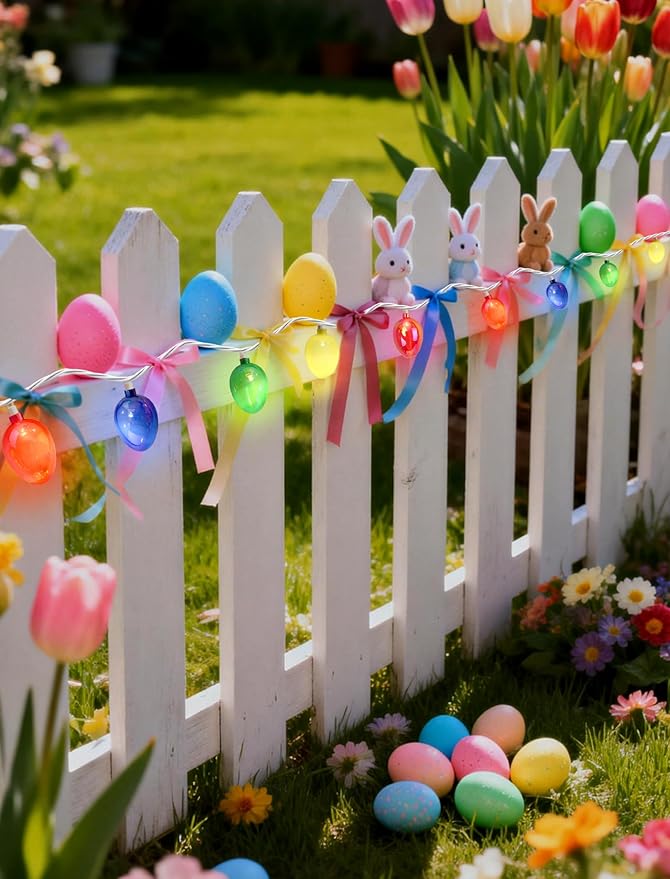 UL 12FT Connectable Easter Lights, 20 LED Electroplated Vintage Eggs,Outdoor Waterproof String Lights, Warm White Multicolor, Patio Garden Window Decor