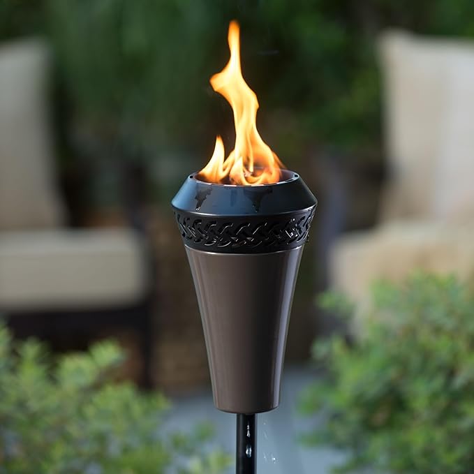 TIKI Island King 65" Metal Outdoor Torch – Weather-Resistant Decorative Torch with Long-Lasting Wick, Snuffer & Easy Refill for Backyard, Patio & Garden, Brown