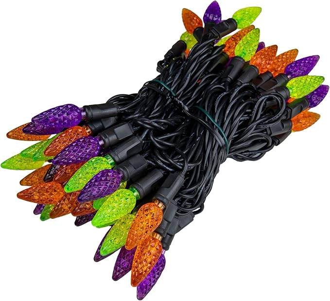 ‎‎‎Novelty Lights 24FT 70 LED C6 LED Halloween String Lights, Outdoor Christmas Tree Commercial Grade LED String Lights, Christmas Lights Outdoor Tree Decorations Outdoor (Purple/Orange/Lime)