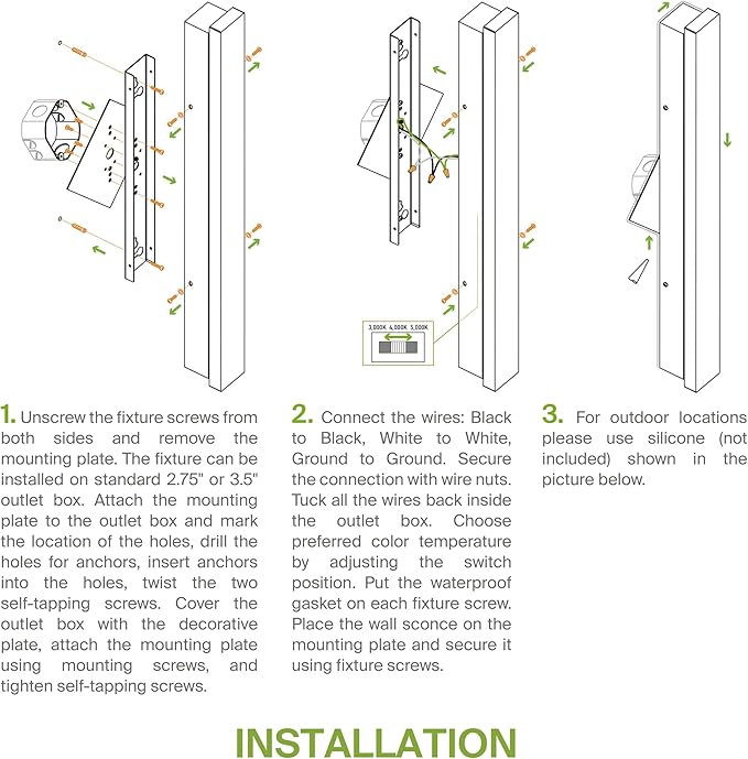 ASD LED 18" Long Wall Mount Light Fixture, Outdoor & Indoor Linear Sconce | 3CCT, Dimmable, Waterproof, Anti-Rust, ETL Listed | 18W 1200LM 3000-5000K 100-277V | Exterior Porch Lighting | Black, 2 Pack