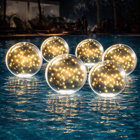 TIALLY Fairy Floating Pool Lights Solar Powered - 14" Inflatable Waterproof Led Glow Balls, Floating Light Up Balls for Swimming Pool Party Decorations, Cool Outdoor Decor (6 Pack)