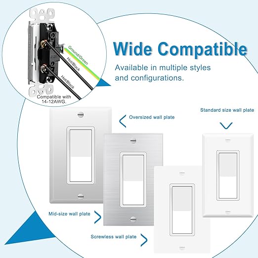 Greencycle 15 Amp Single Pole Light Switch White 100Pack,SP Rocker Paddle Light Switch,120V-277V AC,On/Off Wall Switch,Residential/Commercial Grade,Home & Office,UL Listed