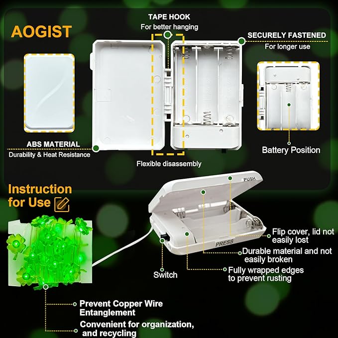 Aogist Super Bright 50LED Shamrock String Lights - 16ft St Patrick's Day 3D Clover Fairy Lights Battery Operated for Indoor/Outdoor Irish Party, Wedding, Holiday Green Decor - 1 Pack
