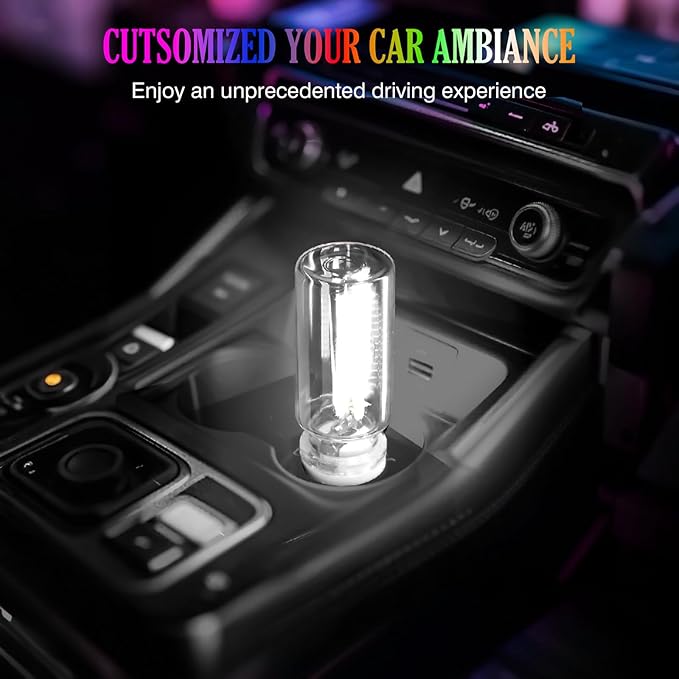 2PCS USB Car Light, Touch Control, Mini Glass Bottle USB Night Light DIY Romantic Mood Lamp Bedside Atmosphere Lights, Plug-in Retro Car Lamp Ambient Lighting Automotive Neon Lights for Vehicle, White