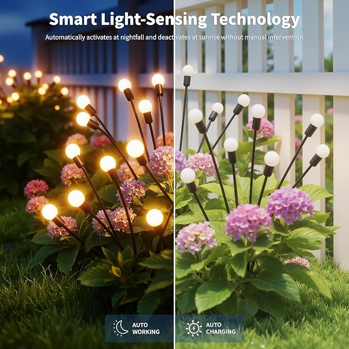 Outdoor Solar Lights Waterproof (2 Pack, 20 LED), Fairy Garden Decor, Fairy Tale Courtyard Decor, Firefly Lights, Solar Garden Lights, Solar Landscape Lights, Gifts for Women Who Have Everything