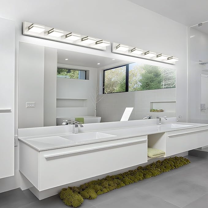 OKELI 5 Lights Bathroom Vanity Light Fixtures Brushed Nickel LED Dimmable Vanity Light Over Mirror Modern Wall Mounted Lighting Fixture, 350° Rotatable Lamp Head 36W Cold White 6000K ETL Listed