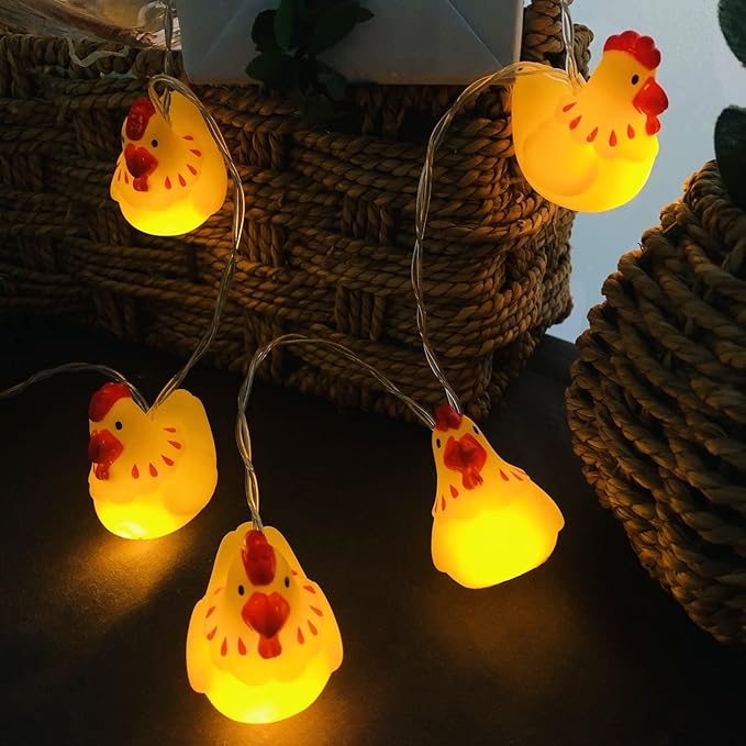 5.4 FT Easter Chick String Lights,10 LED Christmas Hen Fairy Light Chick Lamp Battery Operated for Home Party Camping Decoration (Chick)
