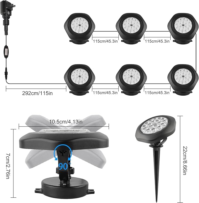 RGBW Pond Lights with Timer, LED Underwater Submersible Fountain Light, Remote Control IP68 Waterproof Color Changing Landscape Spotlights for Fish Aquarium Tank Garden Yard Pool (Set of 6)