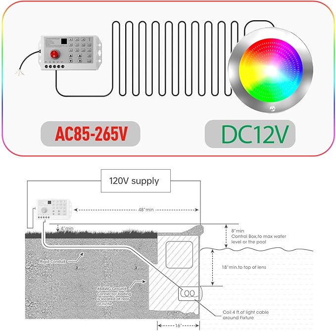 54W 10Inch LED Pool Lights for Inground Pool with 3 Way to Control (App/Remote/Manual Controller), Multicolor Changing Underwater Swimming Pool Light for 10" Large Wet Niches - 100FT