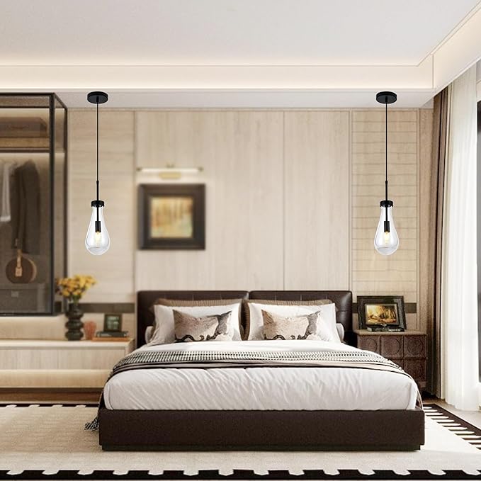 Black Raindrop Pendant Lights, Teardrop Pendant Light, Black Kitchen Island Pendant Lighting, 1-Light Interior Pendant Light in The Kitchen Island Living Room Bedroom Bathroom, Dining Room,Hallway