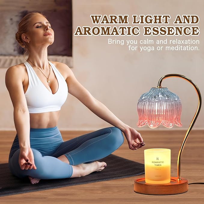Dimmable Candle Warmer Lamp with Timer, Electric Candle Warmer Lamp, Women Birthday Gifts, Flower Candle Lamp Warmer for Family, Pink Blue Fragrance Candle Lamp for Modern Office Desk Decor
