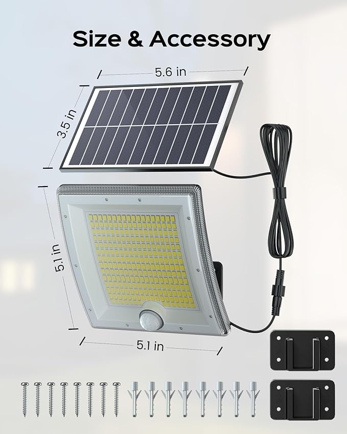 JACKYLED Solar Lights Outdoor Waterproof 80% Brighter Light, Motion Sensor Security Light with 16.4ft Cord, Dusk to Dawn Solar Powered Flood Lights for Patio, Yard, Garage, 4-Pack